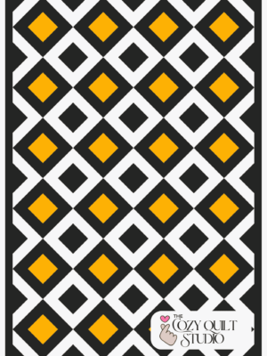 Diamond Glow quilt pattern PDF cover – modern half square triangle design in 6 sizes, beginner friendly